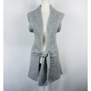 BKE Buckle Cardigan Sweater Women's Medium Gray Mohair Sleeveless Tie Front